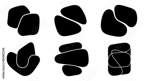 Abstract Black Organic Shapes Scattered on a White Background Seamless Pattern