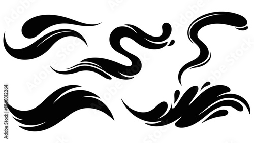 Abstract Black Water Wave Swirls And Splashes Vector Graphics