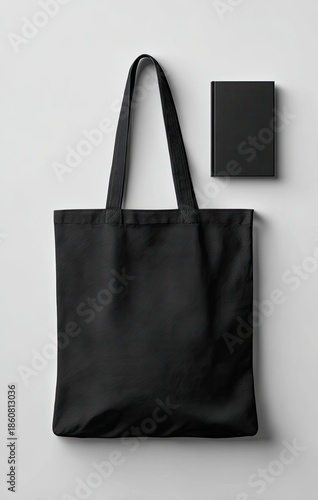 Black tote bag and small rectangle mockup on white background