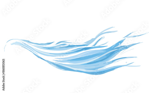 Abstrakte blaue Wellenlinien symbolisieren fließende Bewegung, Frische und Leichtigkeit, ideal für transparente Designs und Hintergründe.