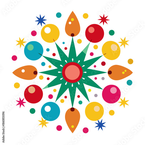 Vibrant colorful abstract design with starburst and shapes