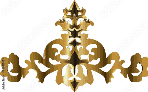 Ein luxuriöses, transparentes goldenes Zierelement im Barockstil, ideal für königliche Dekorationen und elegante Designs mit glänzendem Metall-Finish.