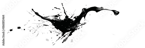 Dynamischer schwarzer Tintenfleck auf transparentem Hintergrund, ideal als abstraktes Gestaltungselement oder Textur für kreative Projekte.