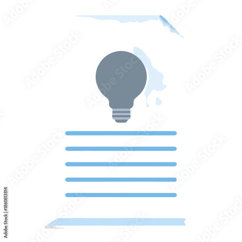 Transparentes Symbol einer Glühbirne über Textzeilen, das Innovation, Wissen und kreative Ideen für digitale Konzepte darstellt.