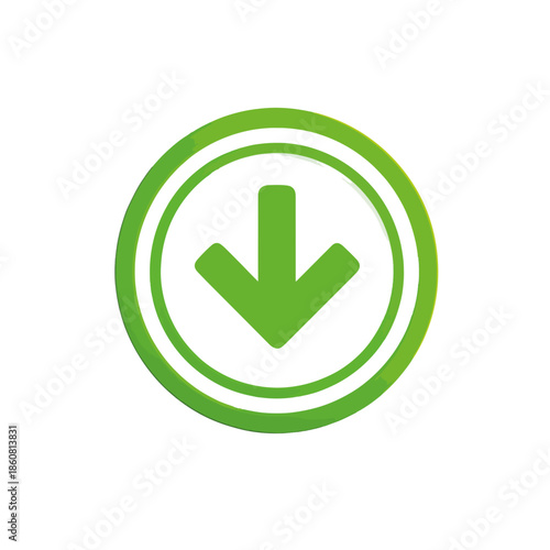 Ein grüner Pfeil in einem Kreis symbolisiert einen Download, ein transparentes Vektor-Icon für digitale Schnittstellen und Webseiten.