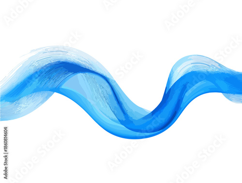 Onda abstracta azul transparente fluyendo suavemente sobre un fondo blanco, ideal para diseño gráfico moderno y elegante.