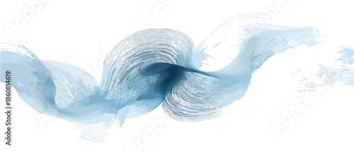 Abstracto remolino azul acuarela sobre fondo blanco, creando una forma fluida y transparente con textura artística.