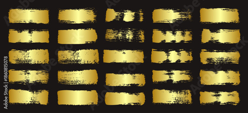 Golden brush strokes, lines, ink smudges, hand-drawn scribble shapes. Handmade sketchy marks, acrylic stains, charcoal streaks. Paint textures, dry brush effect. Marker underline. Vector illustration