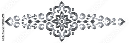 Elegante divisore decorativo orizzontale con design floreale e arabeschi in tonalità grigie, ideale per grafiche e bordi trasparenti.