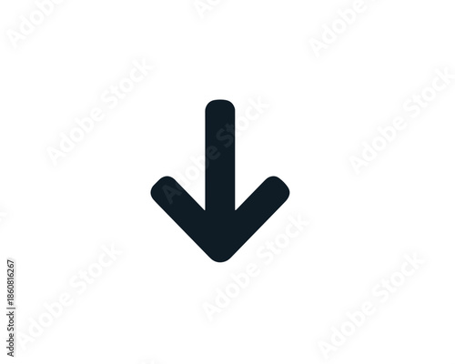 Icona freccia nera minimalista che indica il basso, perfetta per download, scorrimento e navigazione web, con sfondo trasparente.