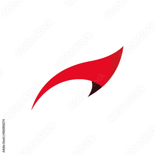 Elemento grafico astratto e dinamico di colore rosso, ideale per loghi, icone e design moderno con sfondo trasparente.