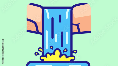 Cartoon Waterfall Illustration with Splashing Water and Rock Formations.