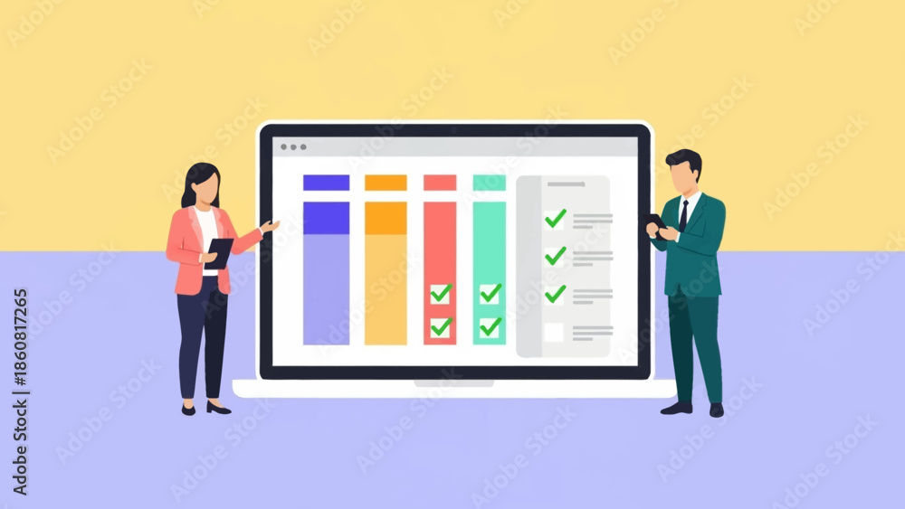 Fototapeta premium Business professionals analyzing data on a large screen display.