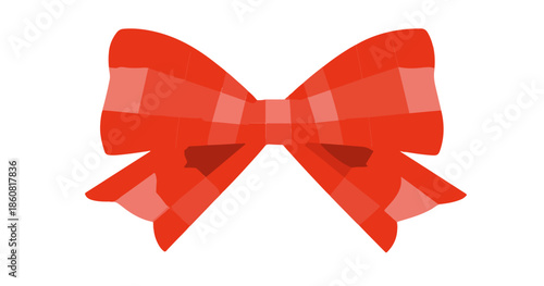 Czerwona kokarda z przezroczystym wzorem w kratę, idealna jako element dekoracyjny do prezentów i świątecznych projektów.