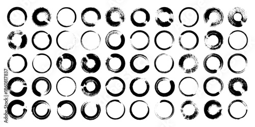 Grunge circles, brush strokes, lines, ink smudges, hand-drawn scribble shapes. Handmade sketchy marks, acrylic stains, charcoal streaks. Paint textures, dry brush effect. Vector illustration