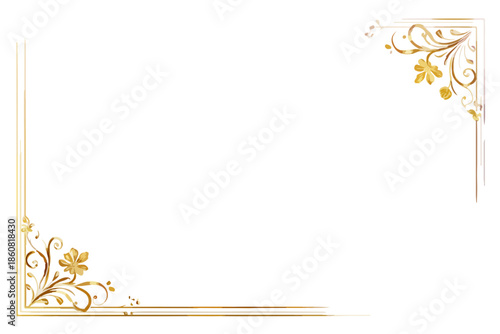 고급스러운 황금색 꽃무늬 장식 테두리가 흰색 배경 위에 섬세하게 배치되어 우아하고 클래식한 프레임 디자인을 연출하며, 다양한 디자인 요소로 활용하기 좋습니다.