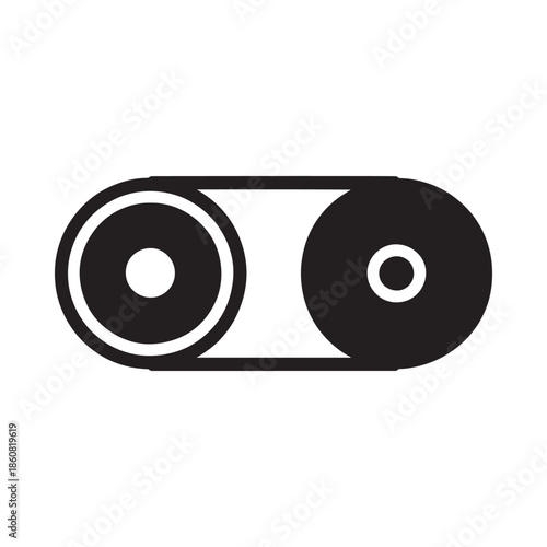 A simple black and white illustration of a film reel or tape roll