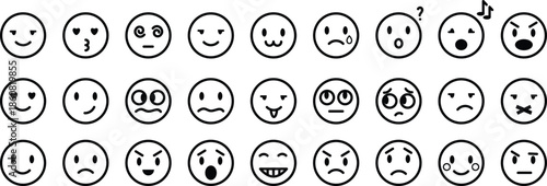 Doodle Emoji face icon set. Hand drawing. funny vector emotions.