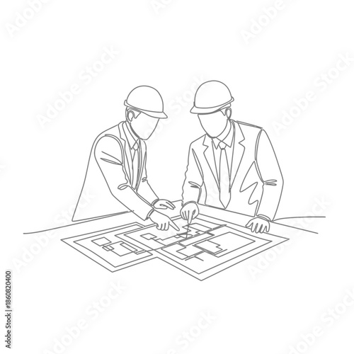 Engineers Discussing Blueprints Teamwork Planning Construction.