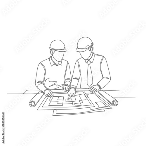 Engineers Reviewing Blueprints Teamwork Construction Planning.