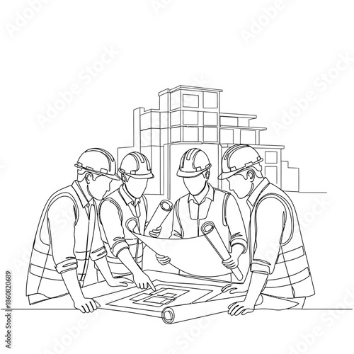 Construction Team Reviewing Building Plans.