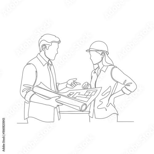 Architects Discussing Blueprints Construction Team Meeting Engineering Plan.