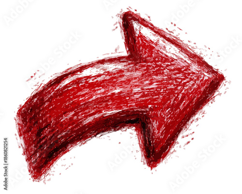 白い背景に手描き風の赤い矢印が右方向を指し示しており、強調や指示のシンボルとして使える透明なグラフィック素材です。