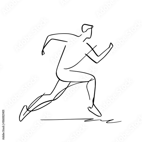 Line art illustration of a man running marathon sprinting exercise fitness training workout cardio athlete