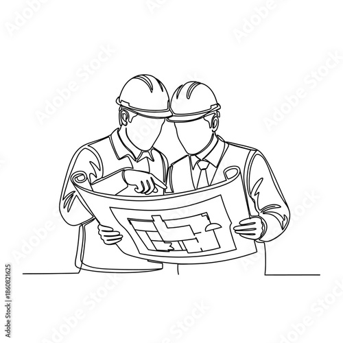 Engineers Reviewing Blueprint Plan Construction Team Collaboration.