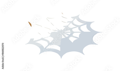 白背景に浮かぶ透明感のある蜘蛛の巣のミニマルなグラフィックイラスト、ウェブデザインやハロウィン素材に最適なシンプルで繊細なベクターアイコン。