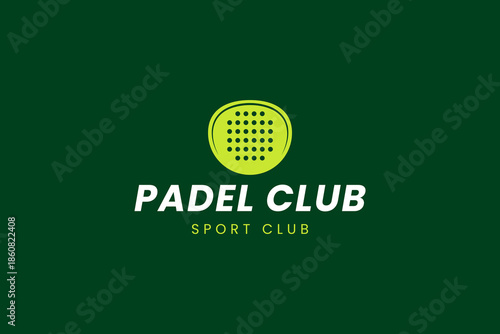 Padel logo template with a ball passing through a racket. It's great for clubs, courts, padel shops, apparel, etc.