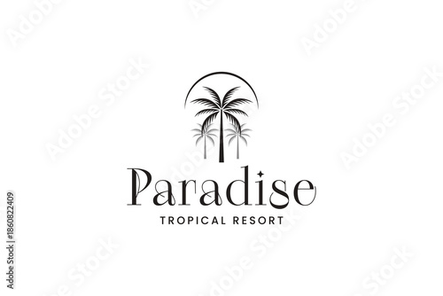 summer beach logo with palm tree logo design. paradise logo symbol design