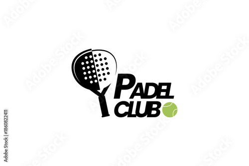Padel logo template with a ball passing through a racket. It's great for clubs, courts, padel shops, apparel, etc.