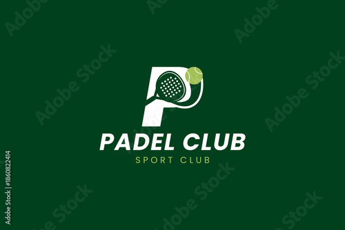 Padel logo template with a ball passing through a racket. It's great for clubs, courts, padel shops, apparel, etc.