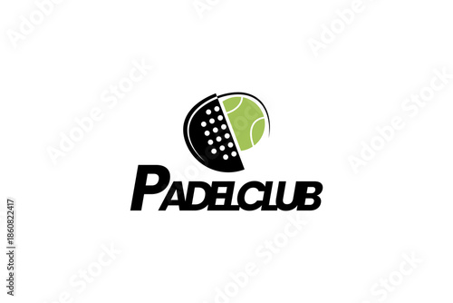 Padel logo template with a ball passing through a racket. It's great for clubs, courts, padel shops, apparel, etc.