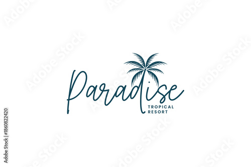 summer beach logo with palm tree logo design. paradise logo symbol design