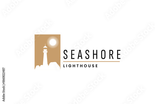 Lighthouse and beach wave logo, ship navigation logo