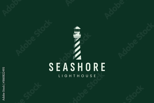 Lighthouse and beach wave logo, ship navigation logo