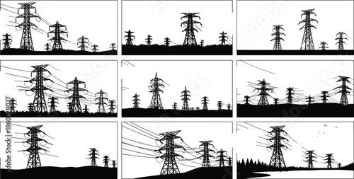 Abstract urban bridge perspective illustration, black and white city infrastructure lines, modern architecture design, futuristic metropolitan transportation concept, background artwork