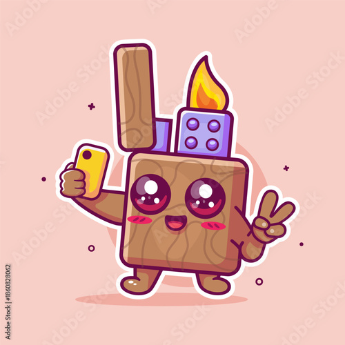 smiling lighter character mascot taking a selfie with a smartphone isolated cartoon 