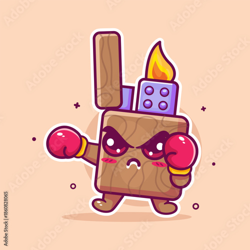 angry lighter character mascot playing boxing sport isolated cartoon
