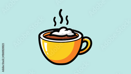Illustration of a Steaming Hot Cup of Coffee with Cream.