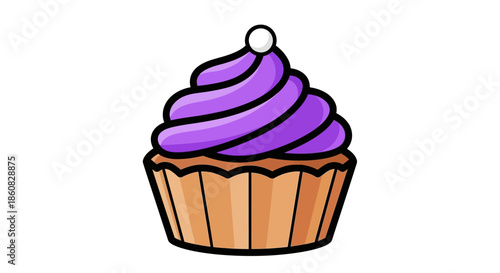 Cupcake with Purple Frosting and White Pearl Topping Illustration.