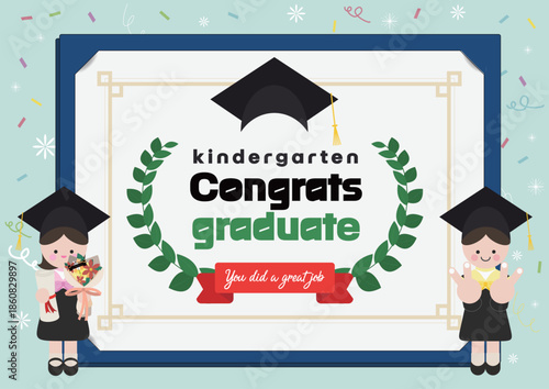 졸업식 졸업생 졸업장 졸업의상 그리고 소년 소녀