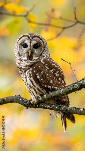 Wallpaper Mural Owl perched on branch, autumn backdrop Torontodigital.ca
