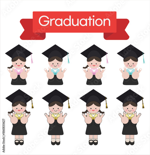 졸업식 졸업생 졸업의상 그리고 소년 소녀