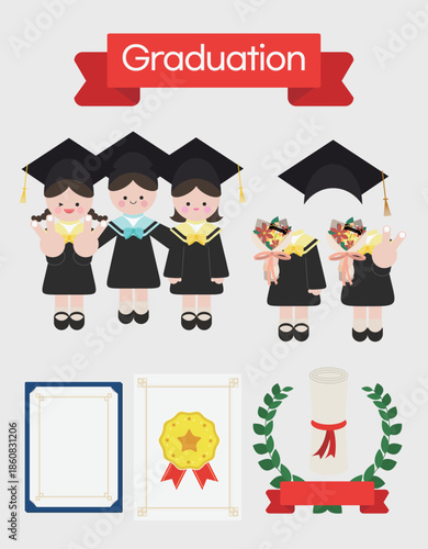 졸업식 졸업생 졸업장 졸업의상 그리고 소년 소녀