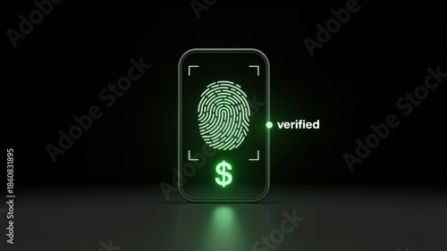 wallet integration success finance transaction concept. Digital fingerprint with dollar sign, symbolizing secure transactions.