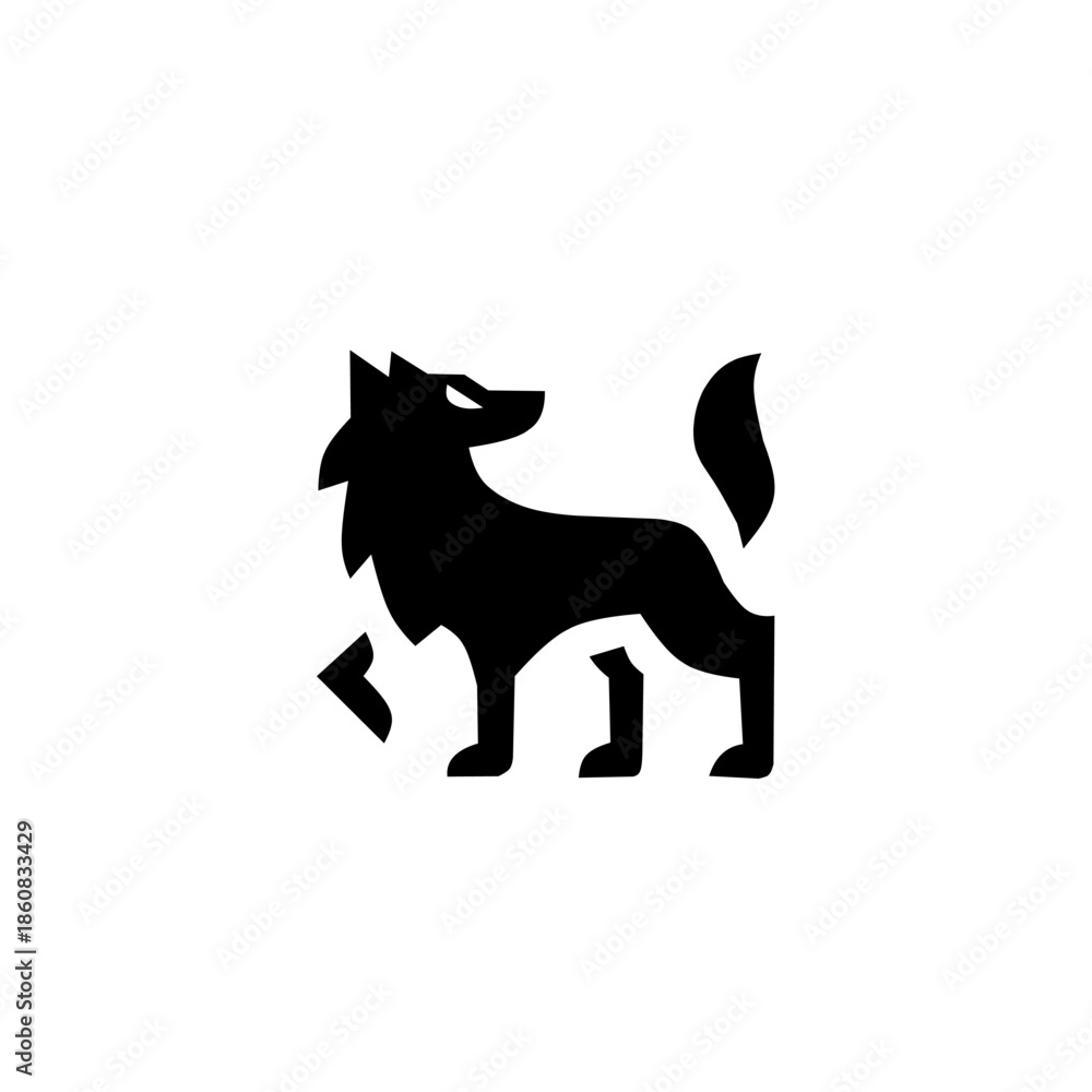 Fototapeta premium Minimalist wolf silhouette logo with a sharp, modern geometric design. A clean black and white icon representing loyalty, leadership, and wilderness spirit.