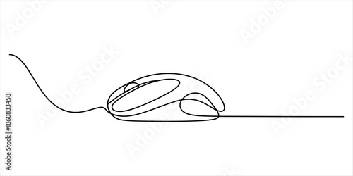Continuous line drawing of a computer mouse, illustrating technology and connectivity Vector, illustration